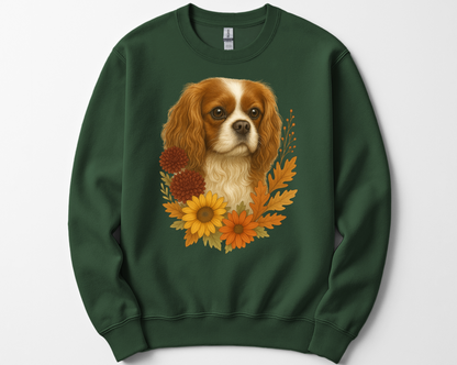 Cavalier King Charles Spaniel Sweatshirt – Blenheim, Ruby or Tri-Color Dog Lover Gift, Cute Fall Floral Crewneck for Pet Owners
