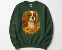 Load image into Gallery viewer, Cavalier King Charles Spaniel Sweatshirt – Blenheim, Ruby or Tri-Color Dog Lover Gift, Cute Fall Floral Crewneck for Pet Owners
