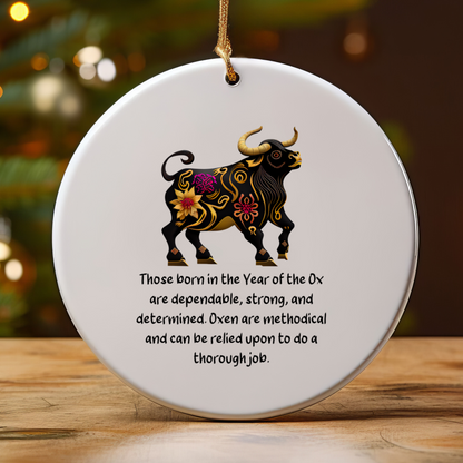 Chinese Zodiac Ox Ornament, Year of the Ox Horoscope Gift for Lunar New Year