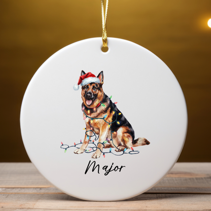 German Shepherd Ornament Ceramic Keepsake Christmas Dog Lover Gift Personalized Xmas Decor