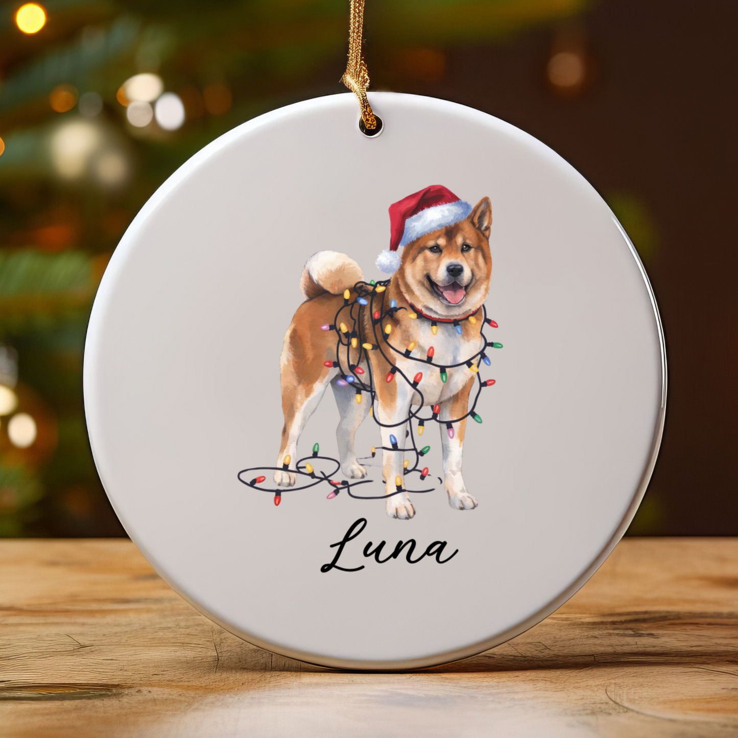 Personalized Akita Christmas Lights Ornament