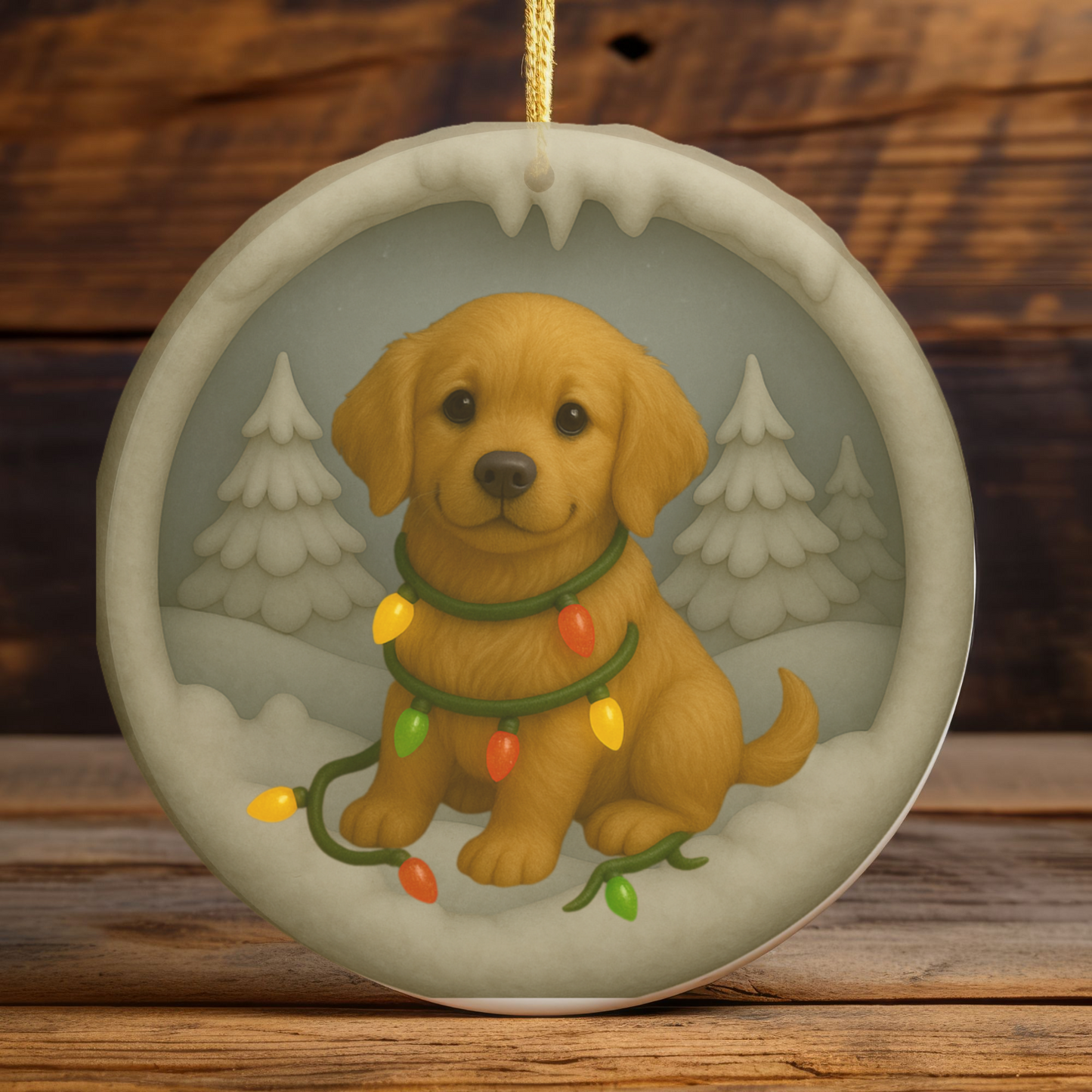 Personalized Golden Retriever Christmas Ornament, 3D Clay-Style Dog Keepsake with Lights
