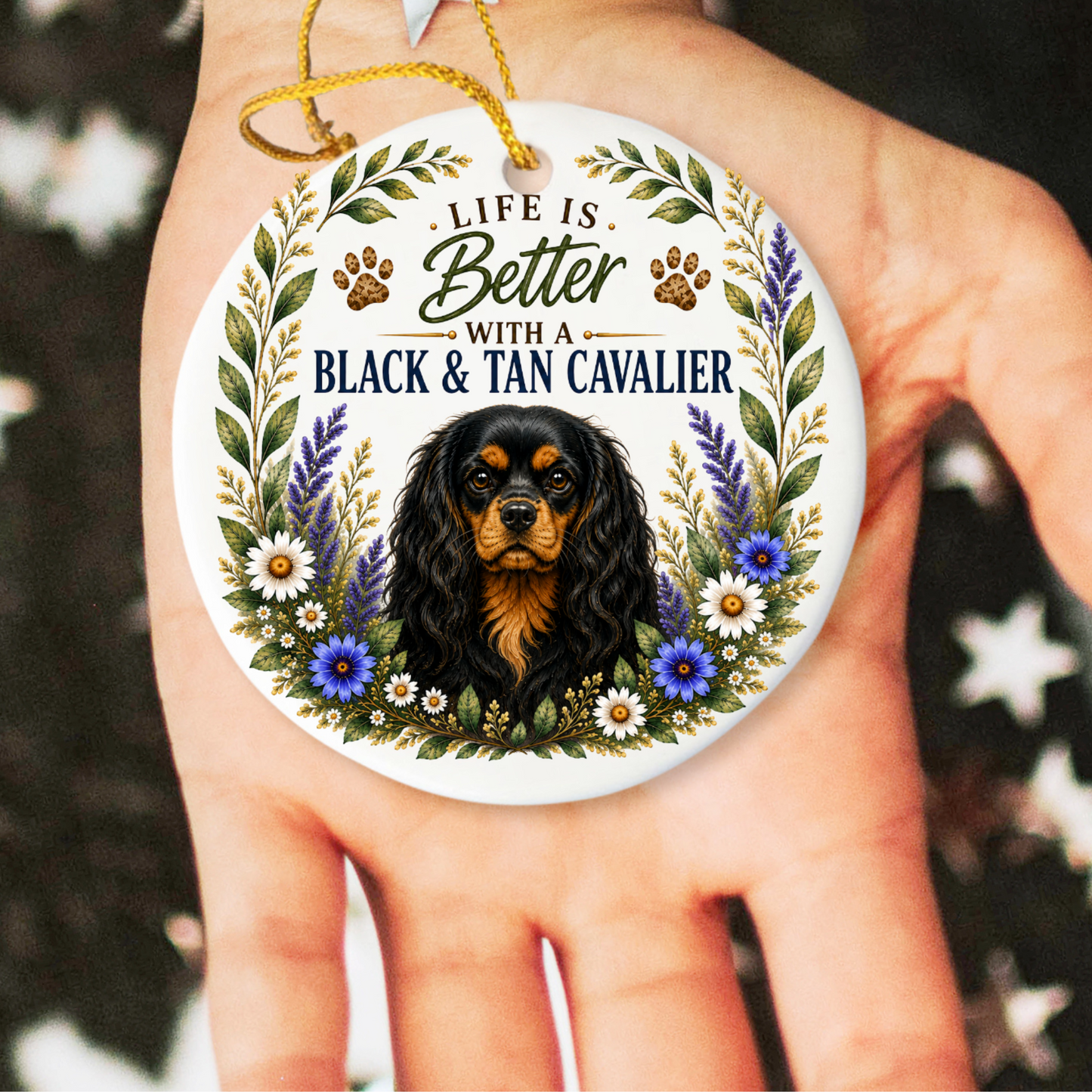Black and Tan Cavalier Ornament, Cavalier King Charles Spaniel Gift, Dog Lover Keepsake