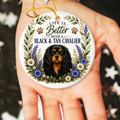 Black and Tan Cavalier Ornament, Cavalier King Charles Spaniel Gift, Dog Lover Keepsake
