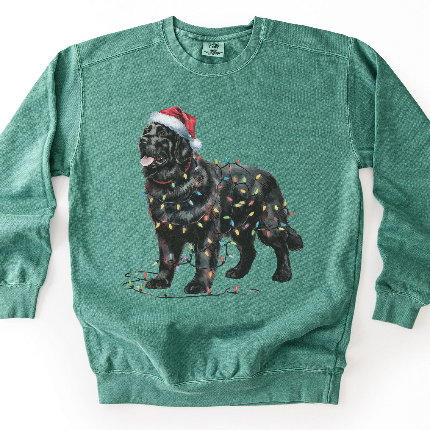 Newfoundland Dog Christmas Lights Sweatshirt, Festive Black Newf Sweater