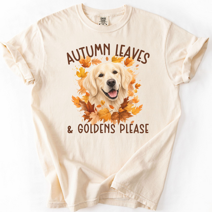 English Cream Golden Mom Fall Shirt, Autumn Leaves & Goldens Please