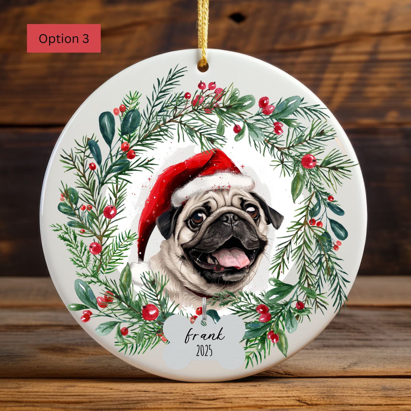 Personalized Pug Christmas Ornament