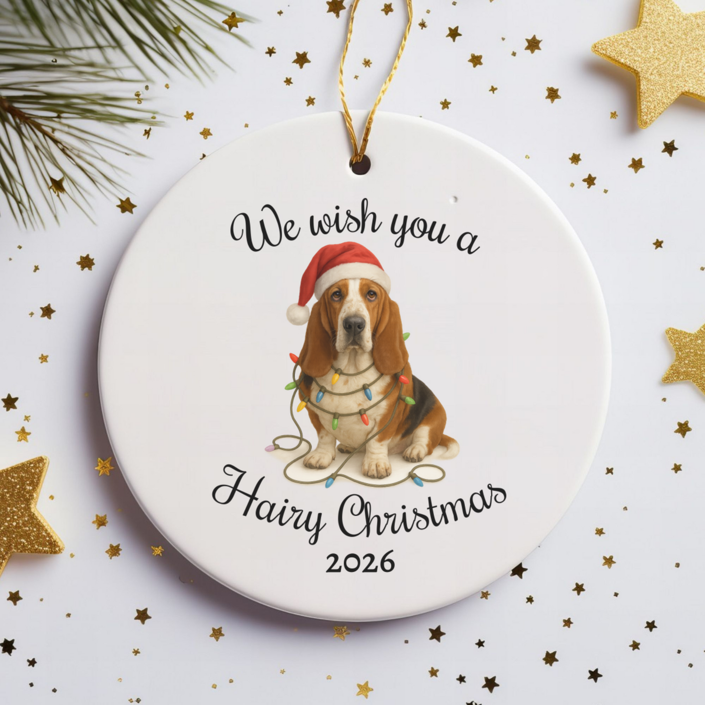 Christmas Basset Hound Ornament, Christmas Keepsake, Dog Lover Gift, Custom Date Dog Ornament, Funny Basset Decor, Pet Christmas Decoration