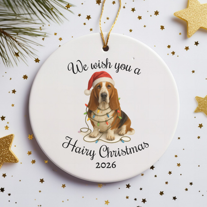 Christmas Basset Hound Ornament, Christmas Keepsake, Dog Lover Gift, Custom Date Dog Ornament, Funny Basset Decor, Pet Christmas Decoration