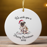 Load image into Gallery viewer, Christmas Tan Pug Ornament, Pug Mom, Christmas Lights Dog Keepsake
