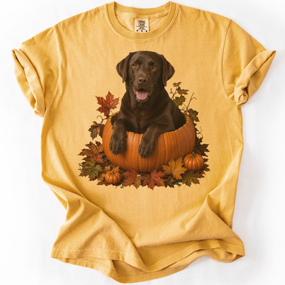 Chocolate Lab Pumpkin Shirt Fall Dog Lover Autumn Labrador Comfort Colors Graphic Tee Gift