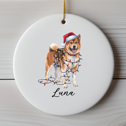 Personalized Akita Christmas Lights Ornament