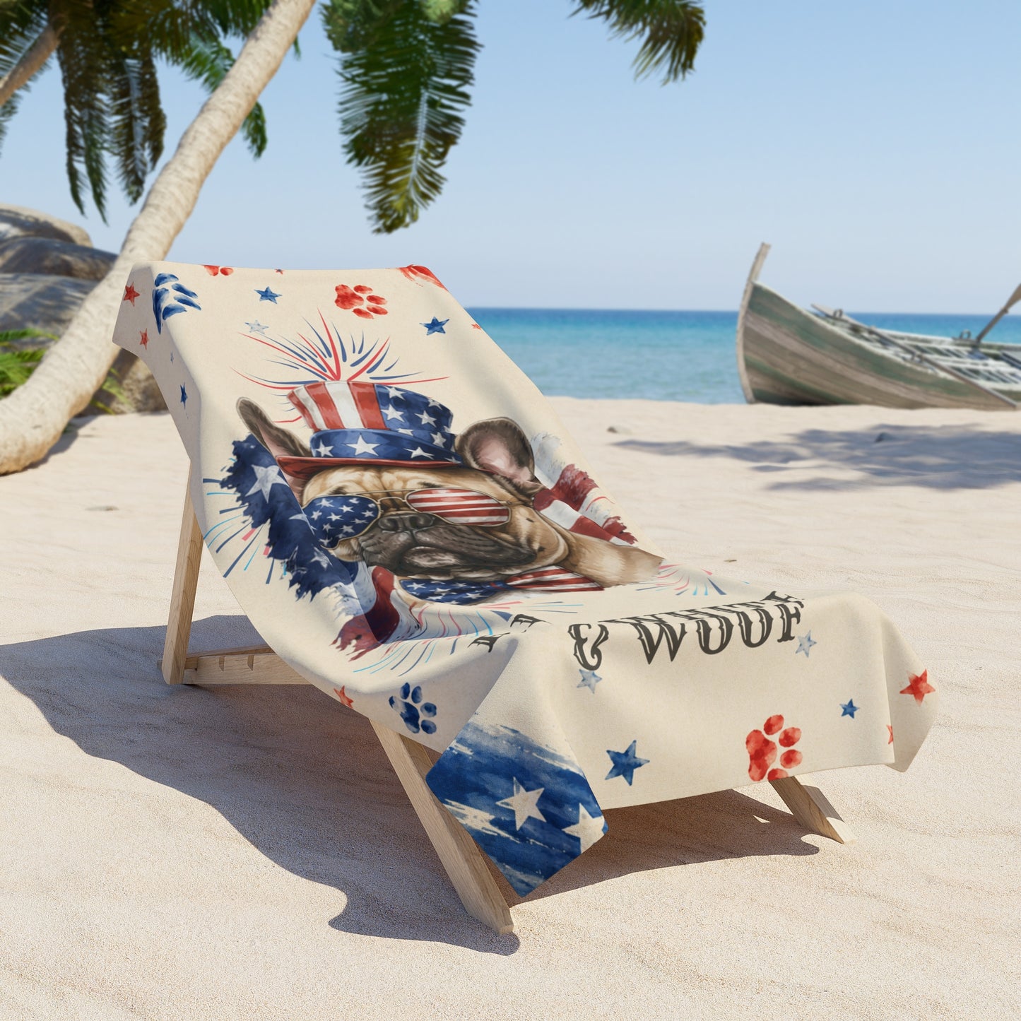 French Bulldog Patriotic Beach Towel
