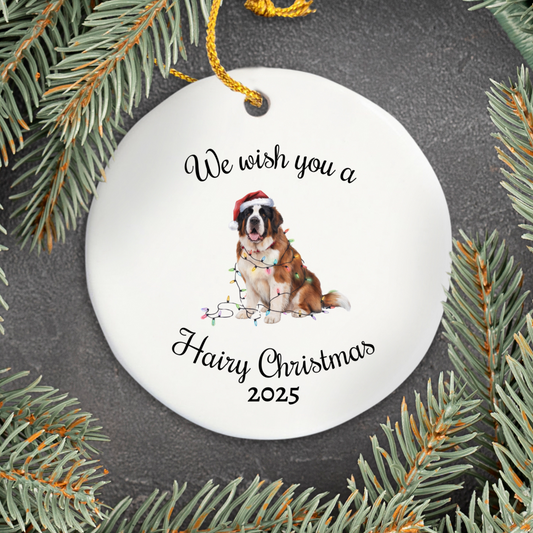 Christmas Saint Bernard Ornament, Christmas Lights Dog Keepsake
