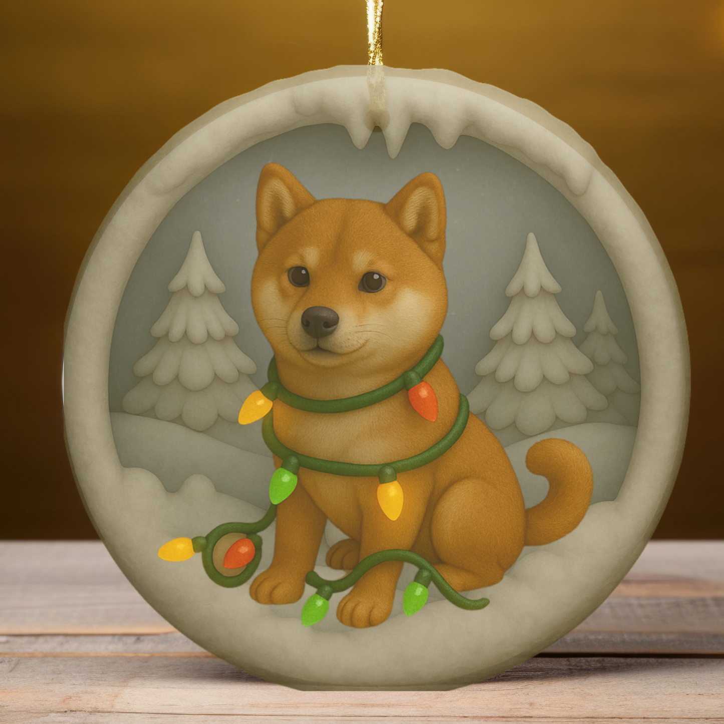 Personalized Red Shiba Inu Christmas Ornament, 3D Clay-Style Dog Keepsake with Lights