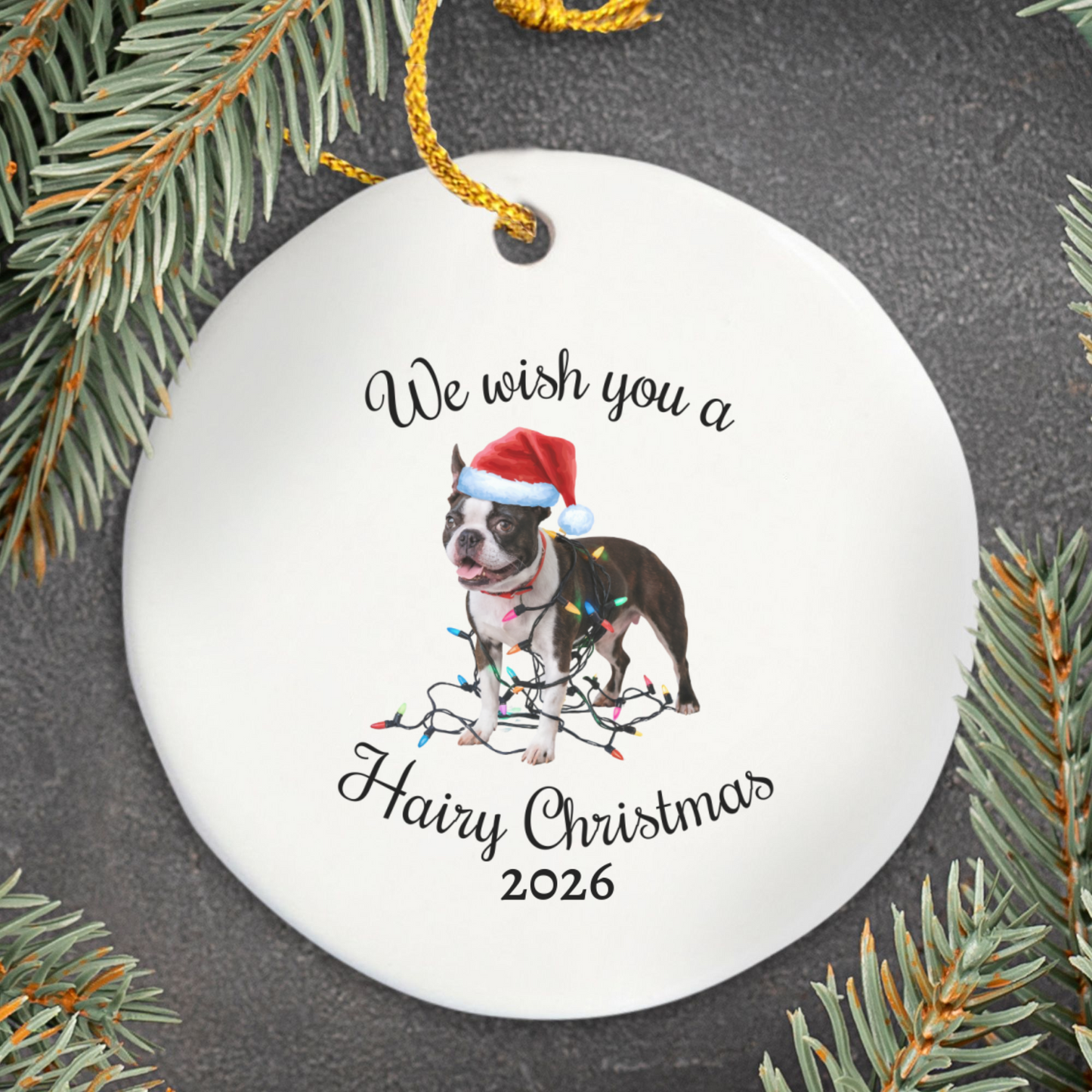 Christmas Boston Terrier Ornament, Christmas Lights Dog Keepsake, Christmas Dog, Boston Terrier Mom, Gift For Dog Lover, Boston Terrier