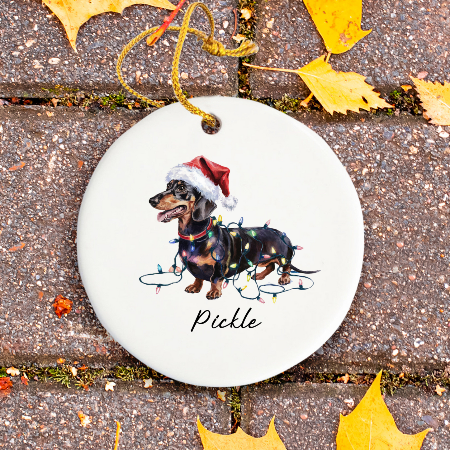 Personalized Black & Tan Dachshund Ornament, Dog Christmas Ornament, Custom Pet Name Holiday Decor Gift