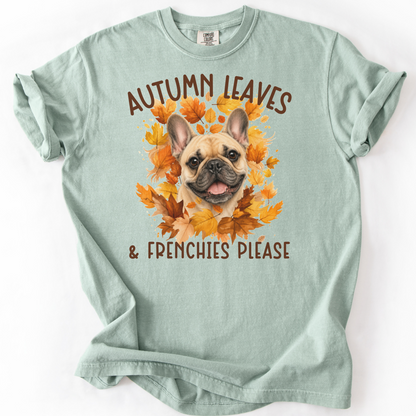 French Bulldog Mom Fall Shirt, Autumn Leaves & Frenchies Please  Description