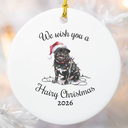 Christmas Black Pug Ornament, Pug Mom, Christmas Lights Dog Keepsake