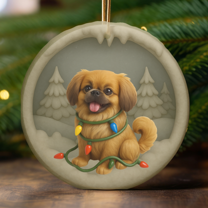 Personalized Pekingese Christmas Ornament, 3D Clay-Style Dog Keepsake with Lights