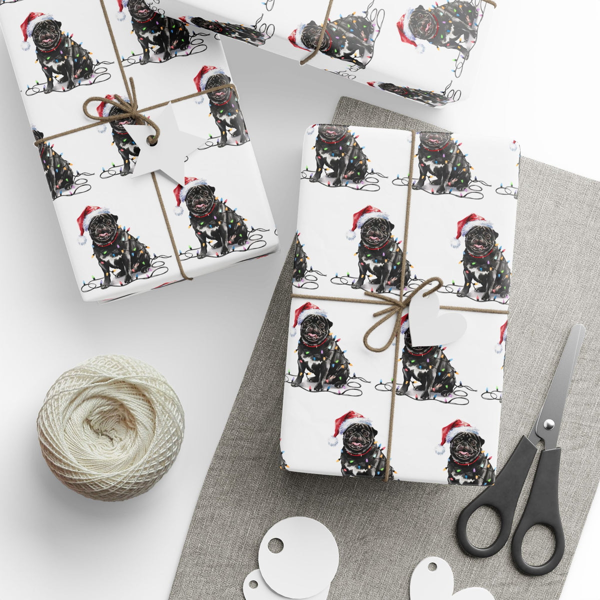 Black Pug Christmas Lights Wrapping Paper