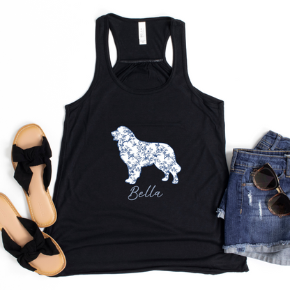Custom Blue Floral Silhouette Dog Shirt/Hoodie/Tank - Personalize To Select Your Favorite Dog Breed