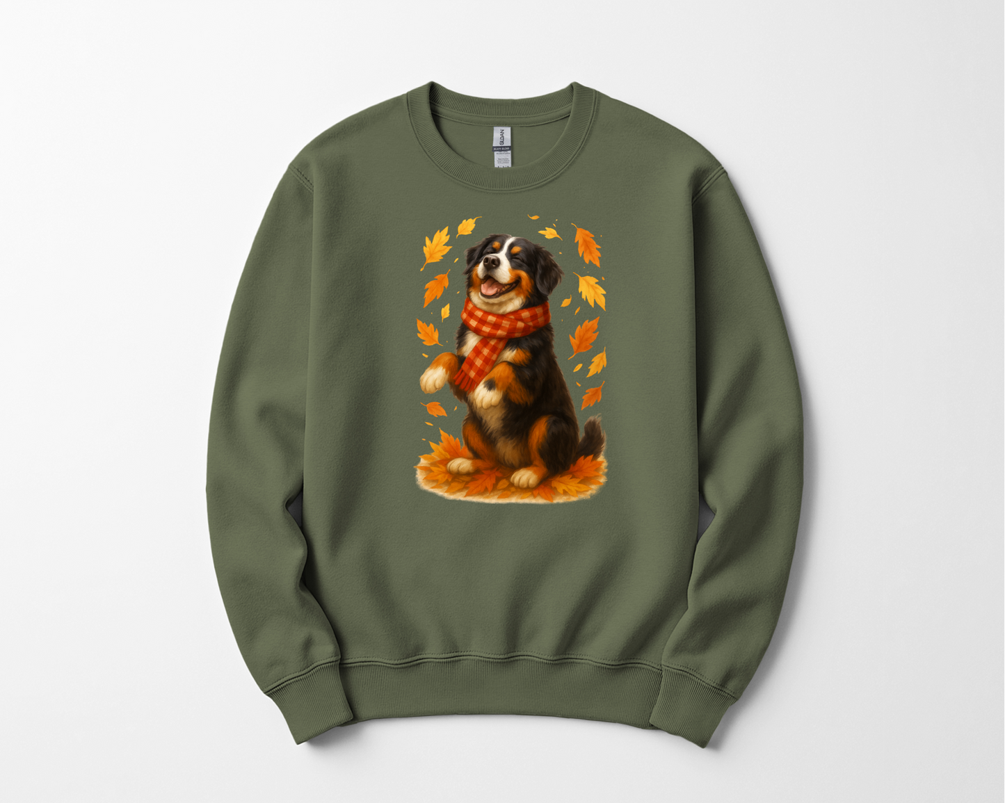 Bernese Mountain Dog Sweatshirt, Cozy Fall Dog Shirt, Cute Dog Sweater, Autumn Dog Lovers Gift, Dog in Leaves, Gift For Dog Moms