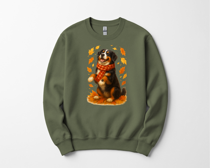 Bernese Mountain Dog Sweatshirt, Cozy Fall Dog Shirt, Cute Dog Sweater, Autumn Dog Lovers Gift, Dog in Leaves, Gift For Dog Moms