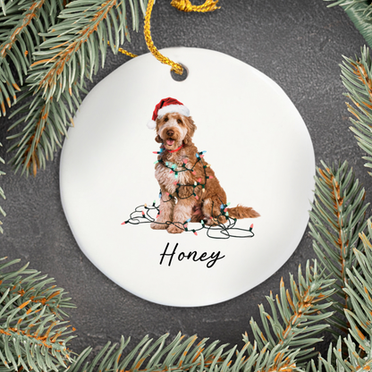 Personalized Goldendoodle Ceramic Ornament, Dog Lover Holiday Keepsake, Festive Xmas Tree Decoration