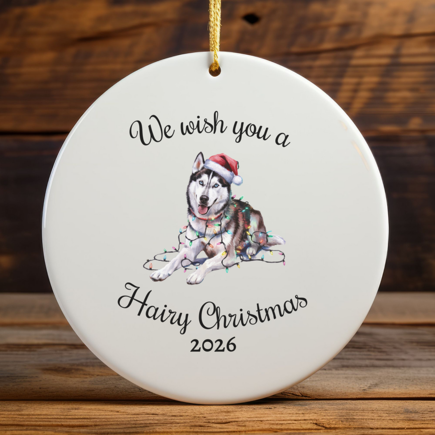 Christmas Siberian Husky Ornament, Christmas Lights Dog Keepsake