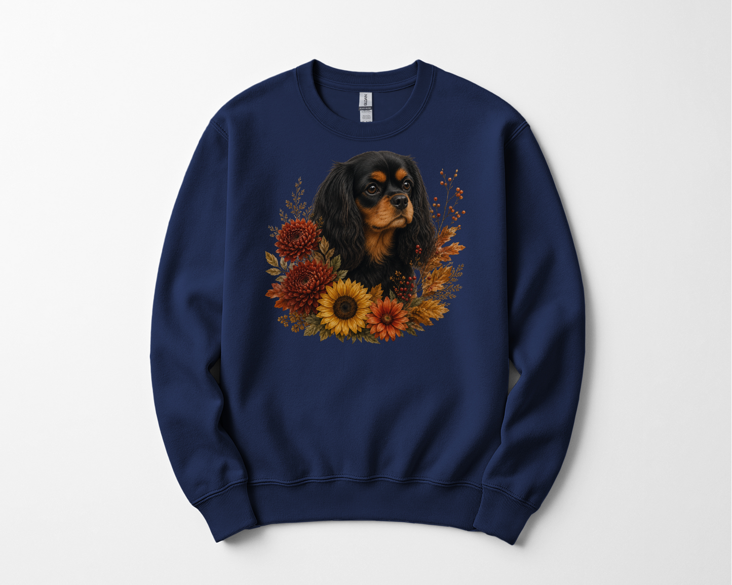 Black Tan Cavalier Autumn Floral Sweatshirt