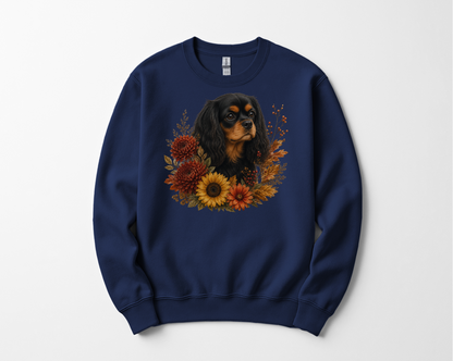 Black Tan Cavalier Autumn Floral Sweatshirt