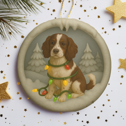 Personalized Springer Spaniel Christmas Ornament, 3D Clay-Style Dog Keepsake with Lights
