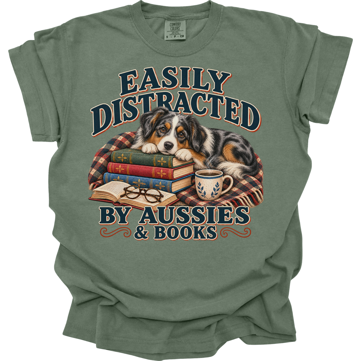 Australian Shepherd Shirt, Easily Distracted by Aussies and Books, Aussie Mom Book Lover Tee