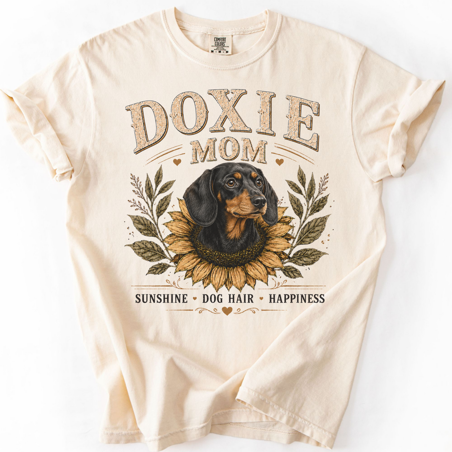 Black and Tan Dachshund Mom Shirt, Doxie Sunflower Tee, Vintage Dog Lover Gift