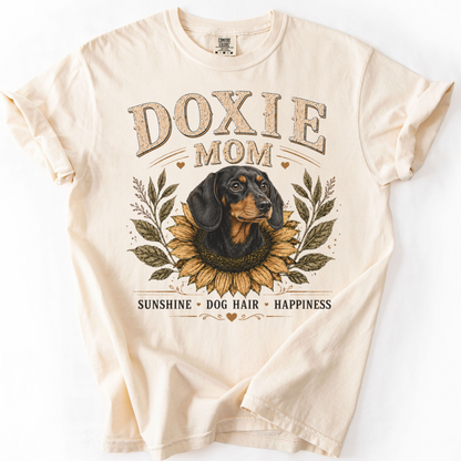 Black and Tan Dachshund Mom Shirt, Doxie Sunflower Tee, Vintage Dog Lover Gift