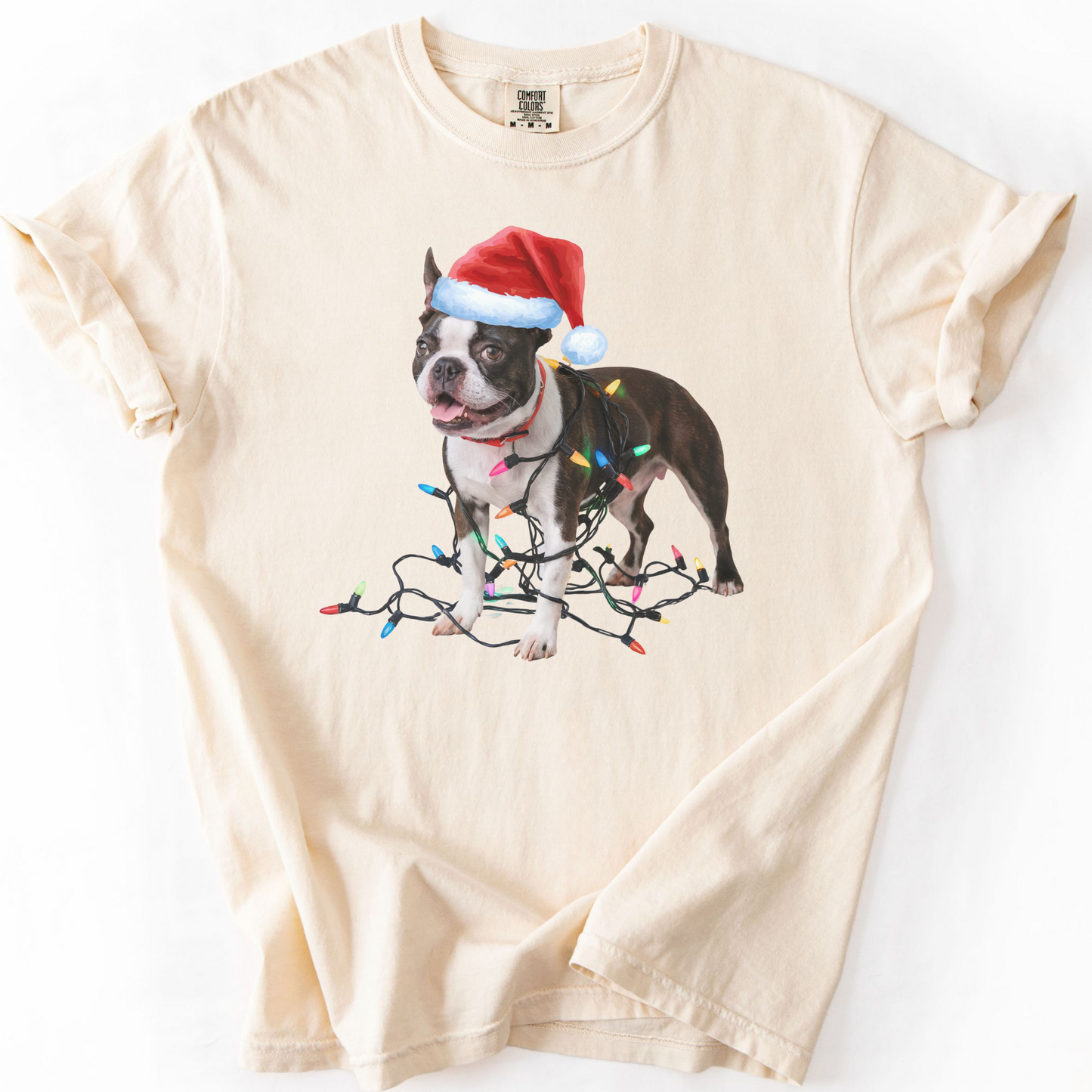 Boston Terrier Christmas Lights Shirt, Fun Holiday Tee for Terrier Lovers