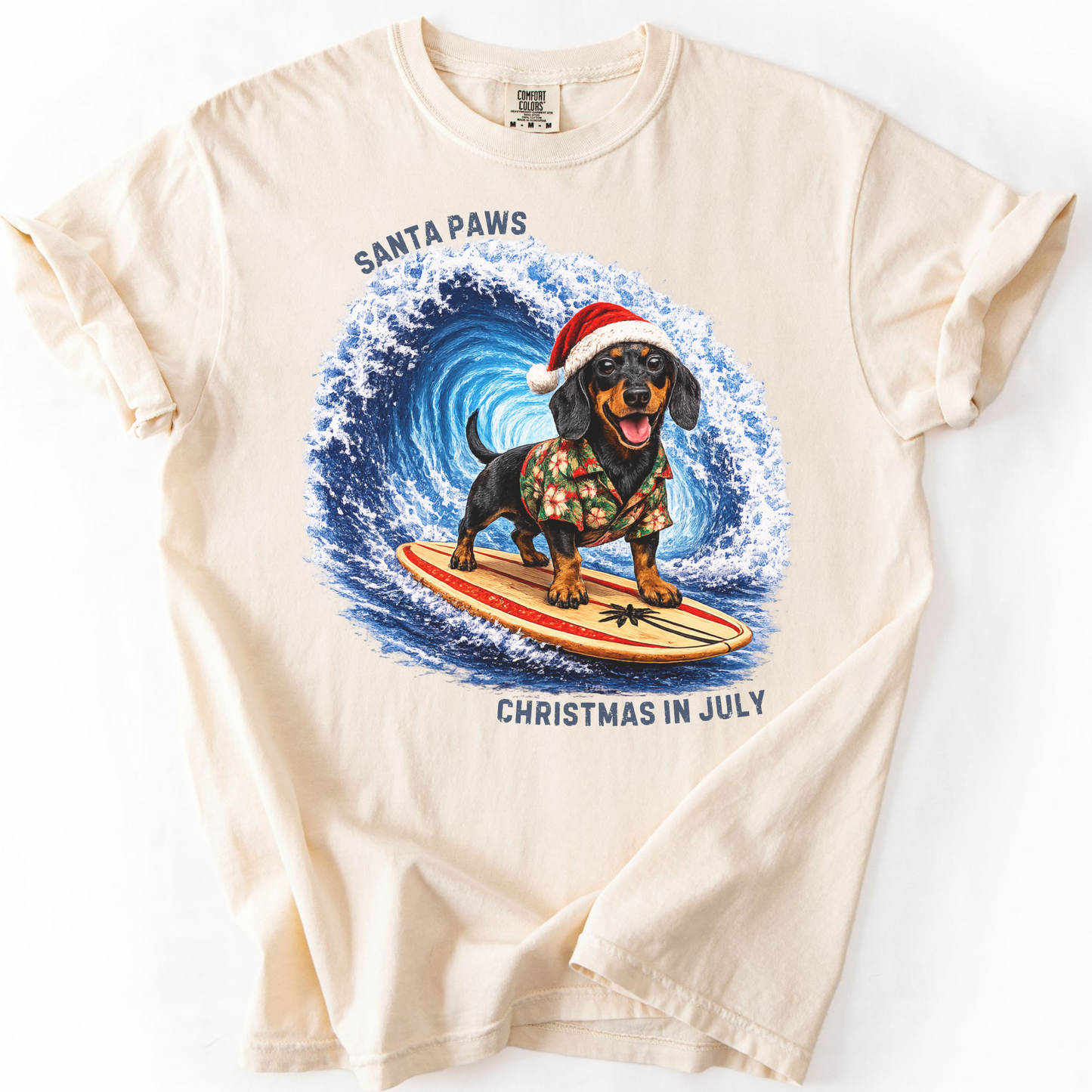Christmas in July Gift for Dachshund Lovers, Santa Paws Beach Shirt