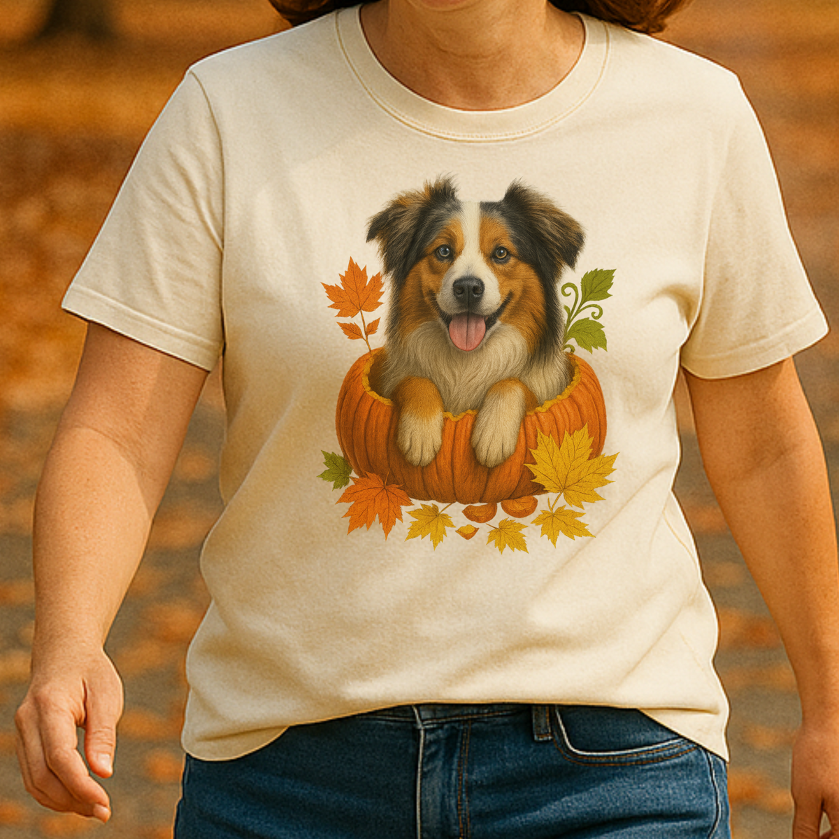 Australian Shepherd Pumpkin Fall Shirt, Cute Autumn Dog Lover Tee