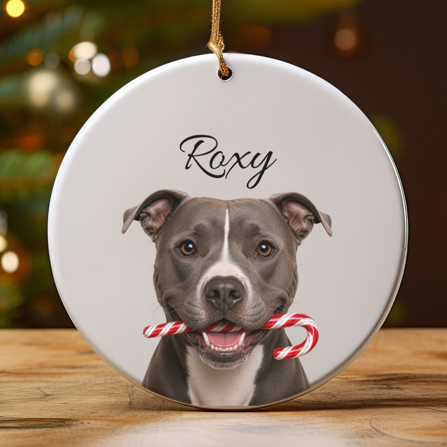Personalized Pitbull Candy Cane Ornament
