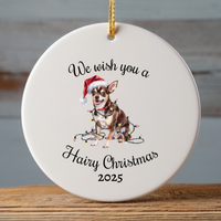 Load image into Gallery viewer, Christmas Black Chihuahua Ornament, Christmas Lights Dog Keepsake
