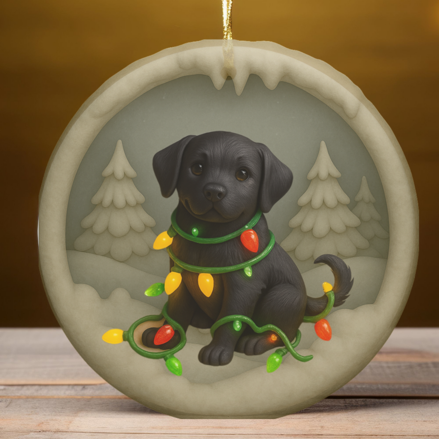 Black Lab Christmas Ornament, Personalized Labrador Retriever Puppy with Holiday Lights, Custom Dog Lover Gift, Tree Decoration