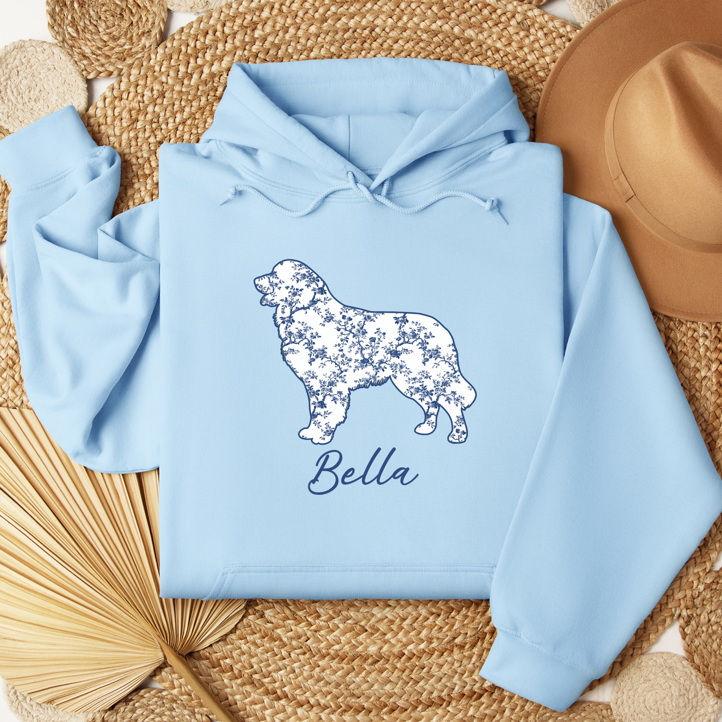Custom Blue Floral Silhouette Dog Shirt/Hoodie/Tank - Personalize To Select Your Favorite Dog Breed