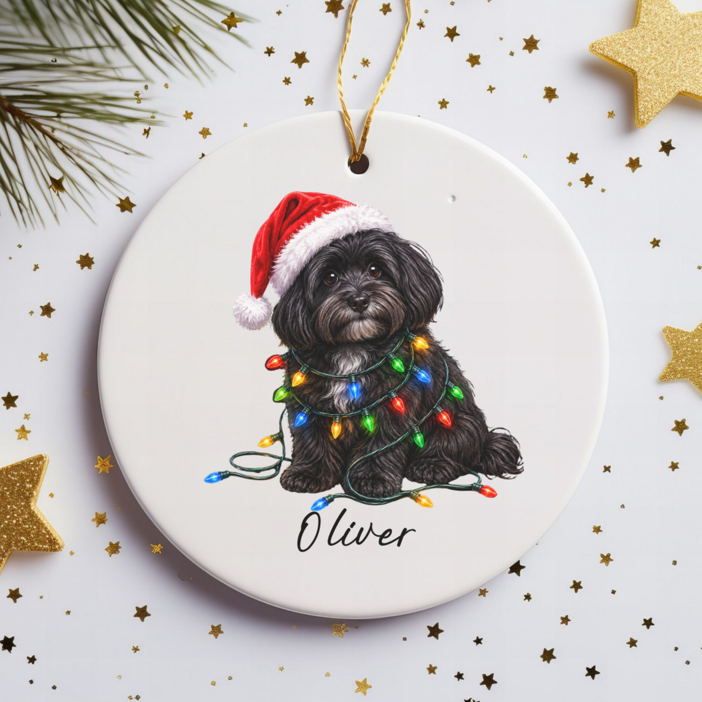 Personalized Black Havanese Christmas Ornament, Ceramic Dog Lover Gift, Holiday Pet Keepsake Tree Decor