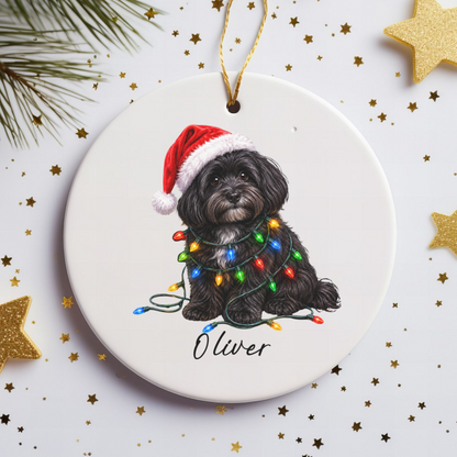 Personalized Black Havanese Christmas Ornament, Ceramic Dog Lover Gift, Holiday Pet Keepsake Tree Decor