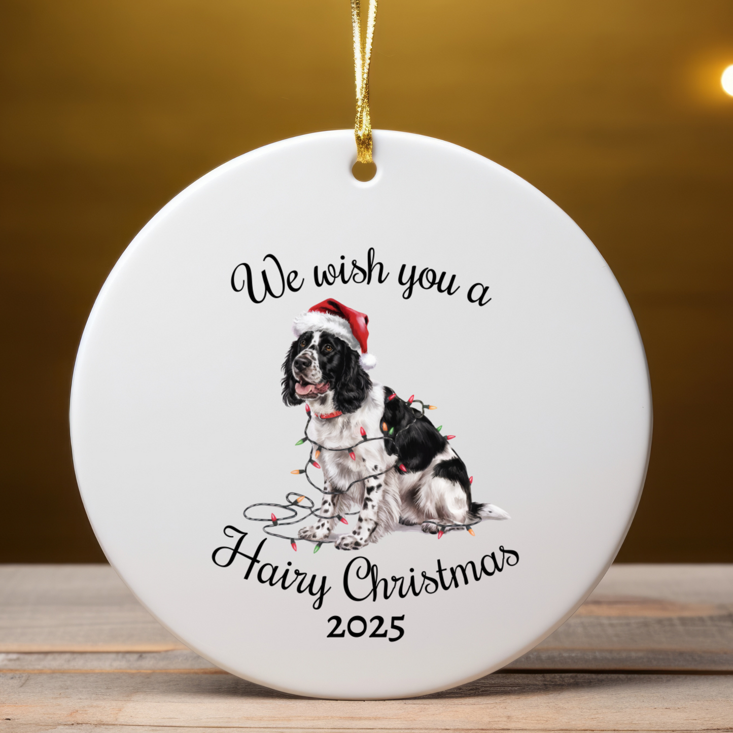 Christmas Black Springer Spaniel Ornament, Christmas Lights Dog Keepsake