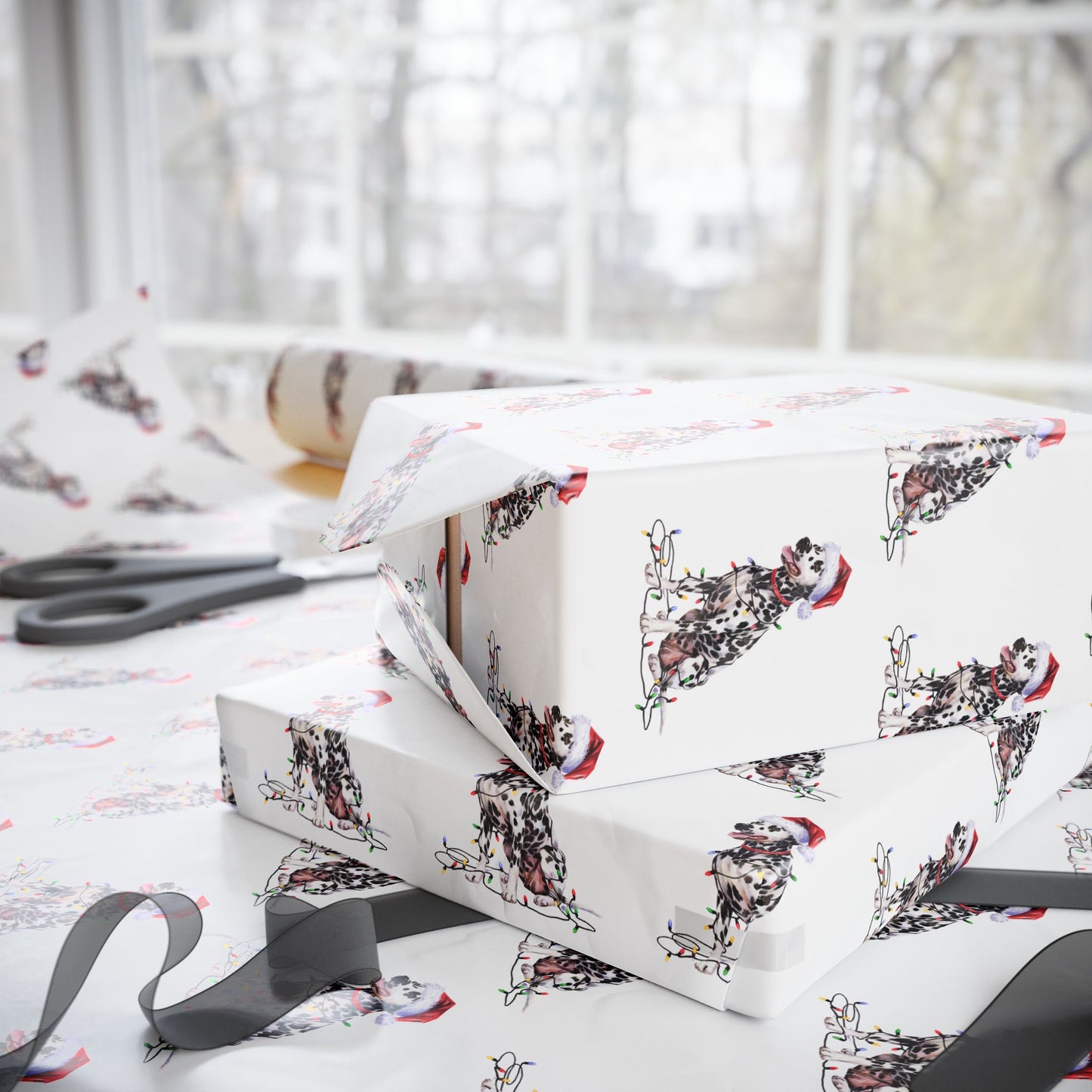 Dalmatian Christmas Lights Wrapping Paper
