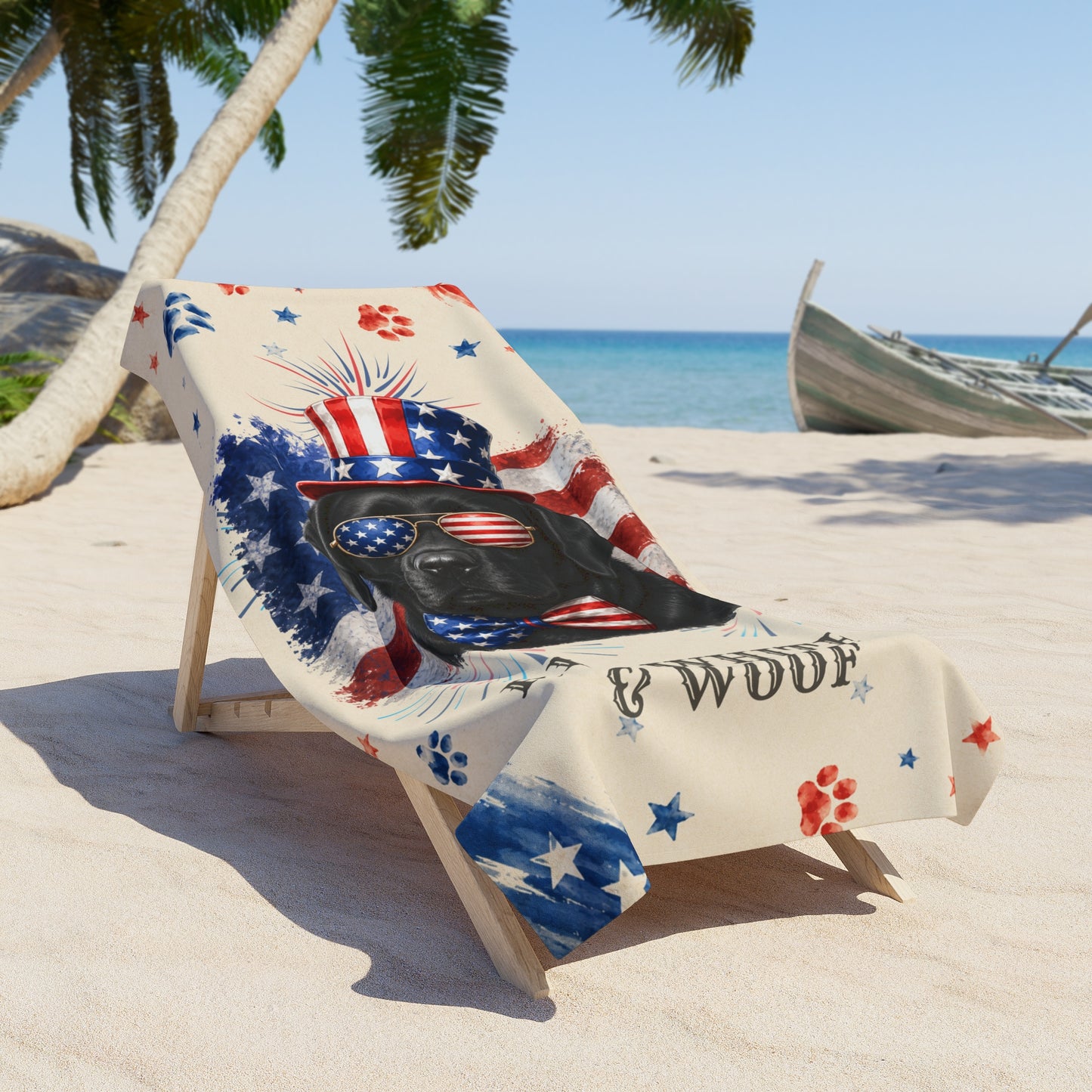 Black Labrador Patriotic Beach Towel