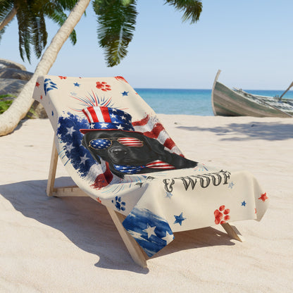 Black Labrador Patriotic Beach Towel