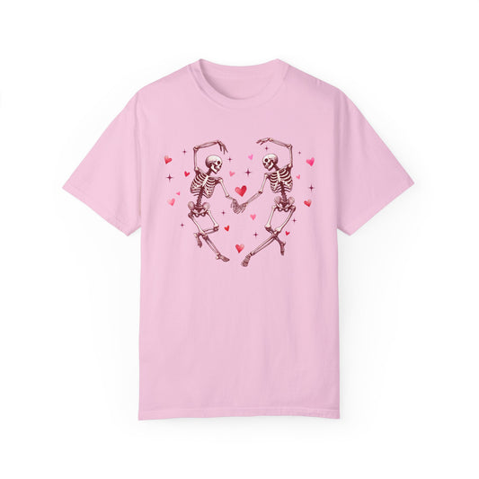 Skeleton Love Unisex T-shirt, Valentine's Day Tee, Dancing Skeletons Shirt, Heart Design Top, Holiday Gift Apparel